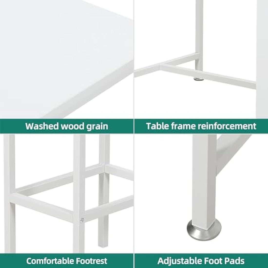 YITAHOME Breakfast Bar Table, Bar Table Set with Bar Stools, 2, Bar Table and Stools Set Dining Bar Tables Footrest and Storage Shelf for Kitchen Dining Room Pub Industrial Steel Frame(White)