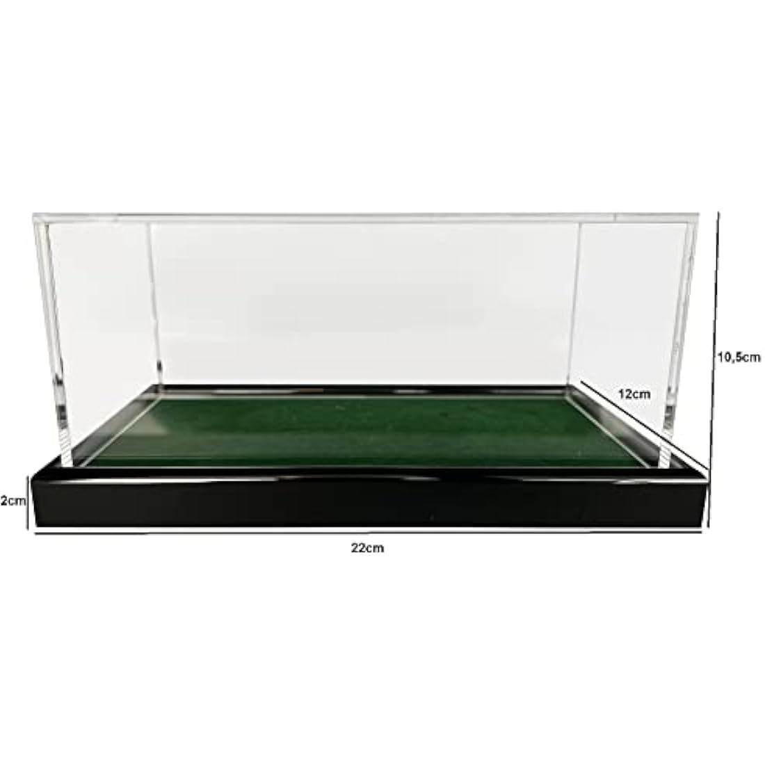 LL-Golf Large universal acrylic display case 22x12x10.5 cm / showcase with green velvet for model car 1:24, 1:32, tennis ball, baseball, 3 golf balls, minifigures, models, clock, minerals