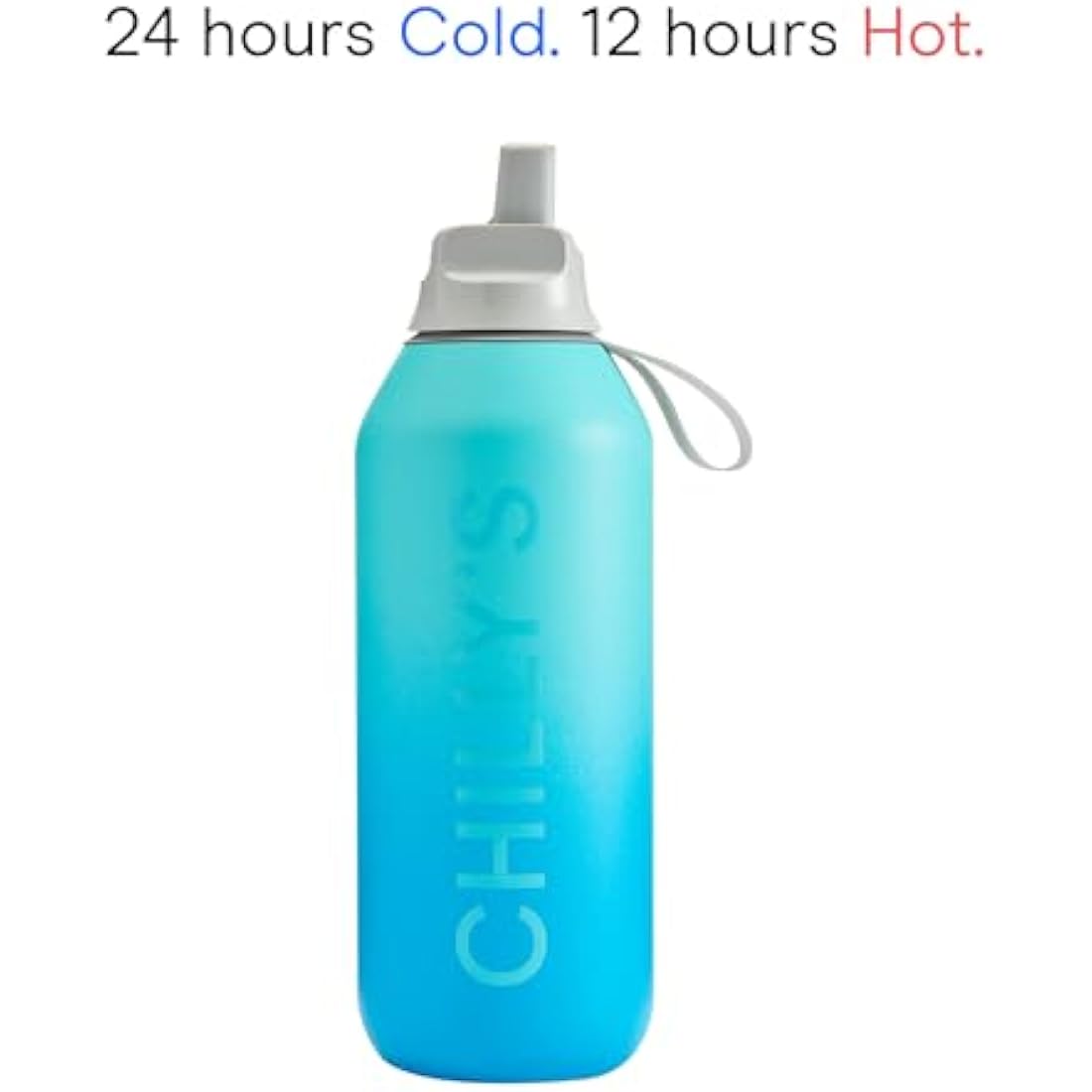 Chilly's Series 2 Flip Water Bottle with Sports Lid, Telescopic Straw and Nylon Carry Loop - Easy Flip Lid, Straw Cleaning Brush Included
