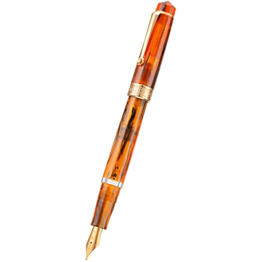Asvine P20 Piston Fountain Pen Amber Resin, Iridium Medium Nib Gold Trim Smooth Writer Collection with Case Set