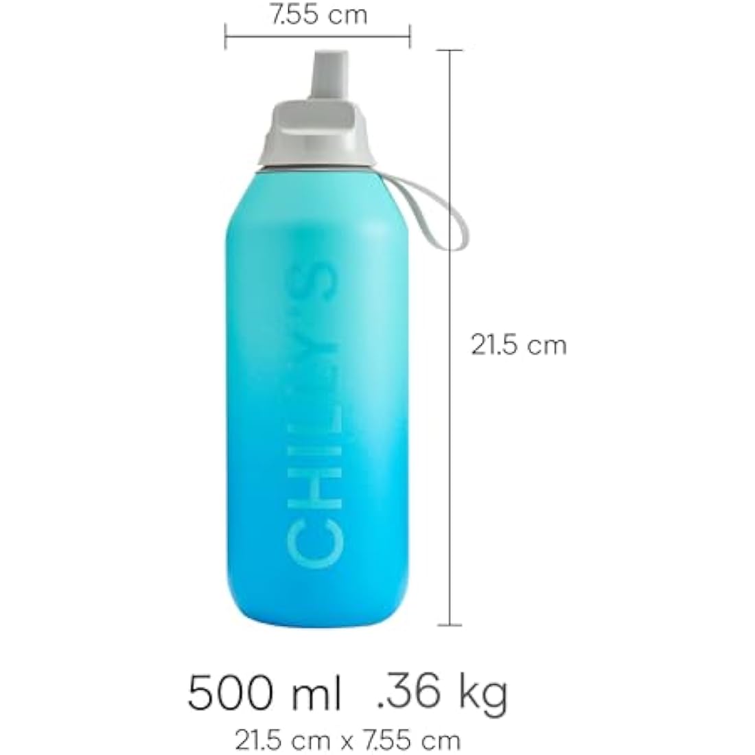 Chilly's Series 2 Flip Water Bottle with Sports Lid, Telescopic Straw and Nylon Carry Loop - Easy Flip Lid, Straw Cleaning Brush Included
