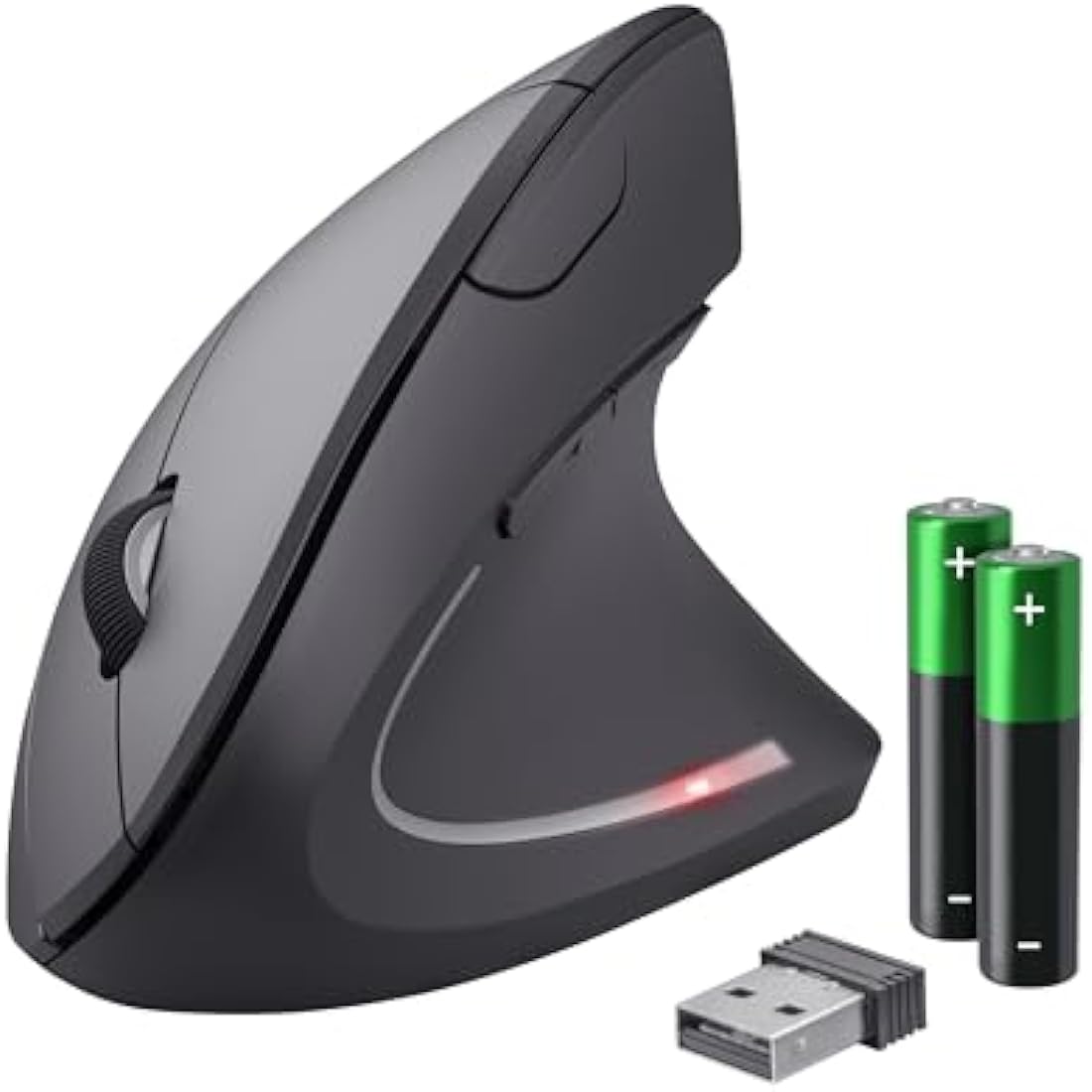 Trust Verto Wireless Ergonomic Mouse, Vertical Mouse with Storable USB Micro-receiver, 800-1600 DPI, 6 Buttons, Illuminated Mouse for Right Hand Users for PC, Laptop, Mac, Batteries Included - Black
