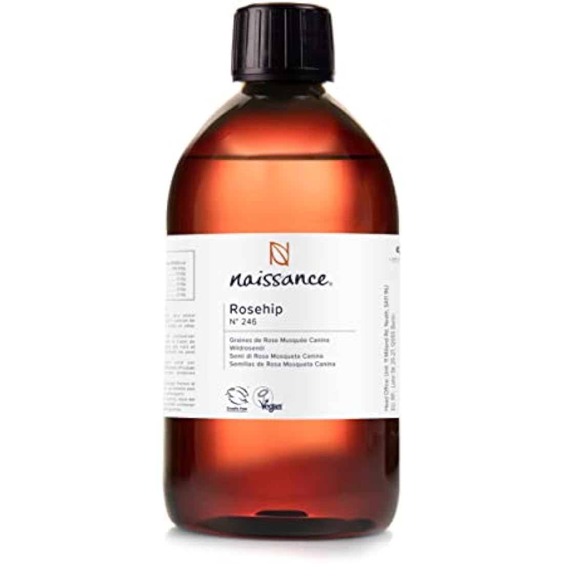 Naissance Rosehip Seed Oil (No. 246) - 450ml - 100% Natural, Hydrating, Nourishing Moisturising - for Skin, Face, Hair, Body - Vegan