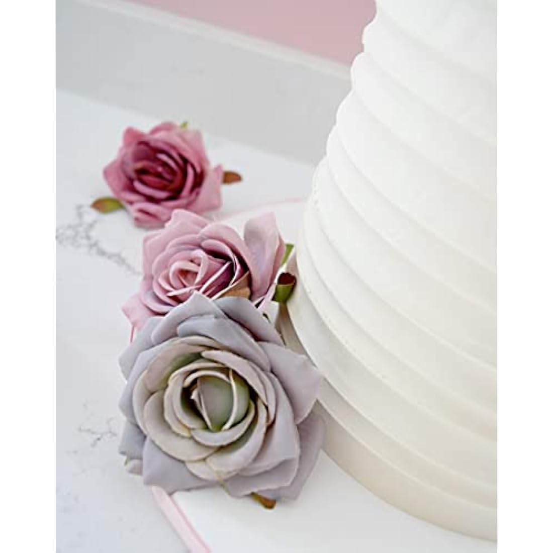 The Baked Studio - 10 Pieces Artificial Flower Silk Rose Head Realistic Flowers for DIY Wreath Craft Cake Living Room Home Wedding Accessories and Decoration (MIXED)