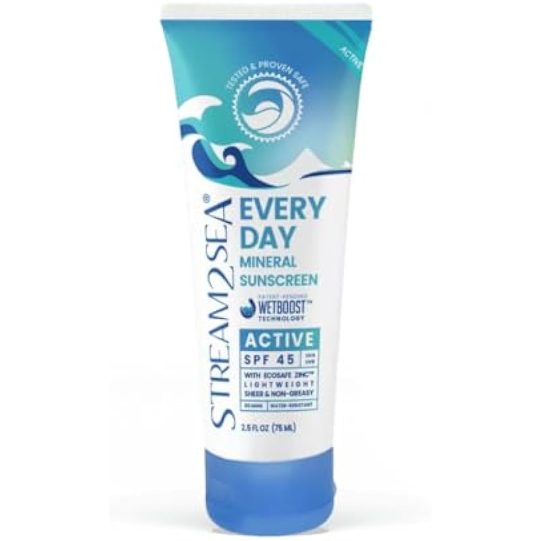 SPF 45 Every Day Active Mineral Sunscreen | 75 ml Biodegradable & Reef Safe Sunscreen for Face & Body | Non-Greasy, Lightweight & Sheer Mineral Protection Against UVA & UVB by Stream2Sea