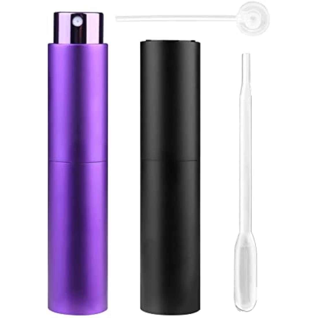 Zingso Refillable Travel Perfume Atomiser Bottles, 2 Pcs 10ml Mini Portable Spray Bottles Refillable Perfume Aftershave Atomiser Empty Travel Bottles with Funnel… (10ml (Black+Dark Purple))