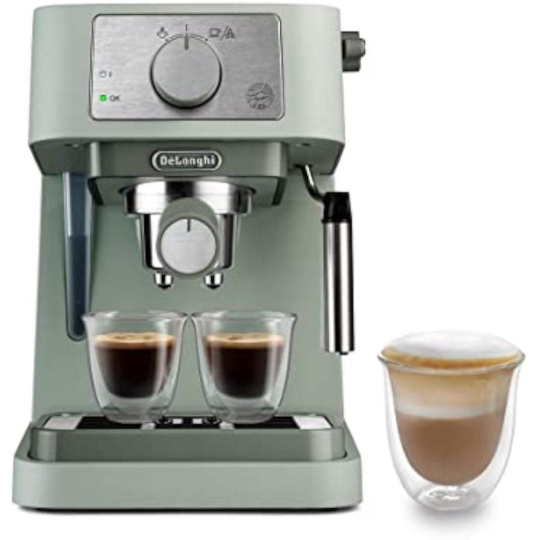 De'Longhi Manual Coffee Machine Stilosa EC260.GR, 15 Bar Pressure, Cappuccino System, Automatic Switch-Off, Compatible with ESE pods, 2 Level Tray, Capacity 1L, Green