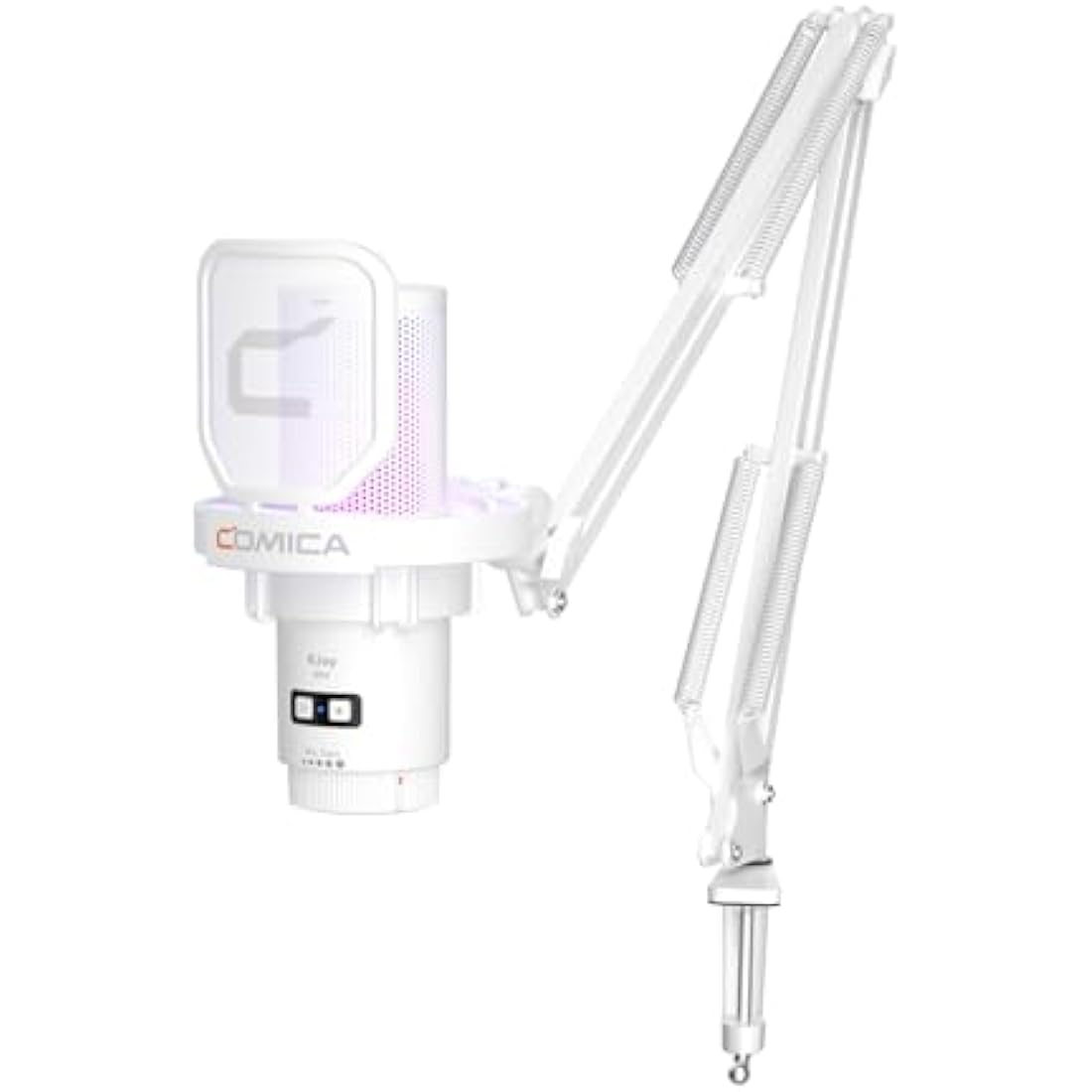 comica EJoy Uni A USB Microphone for Computer and Smartphone,RGB Cardioid Condenser Gaming Mic for Podcasting,Streaming,Recording,Music Creation,with Boom Arm Stand-White