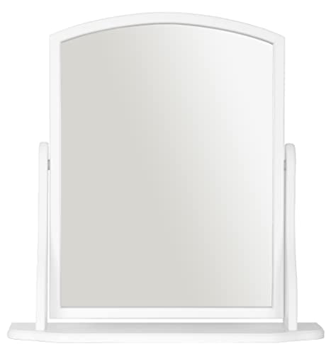 Home Selections Arched Wood Dressing Table Mirror, White, 44x44cm, Wooden Free Standing Tabletop Vanity Mirror
