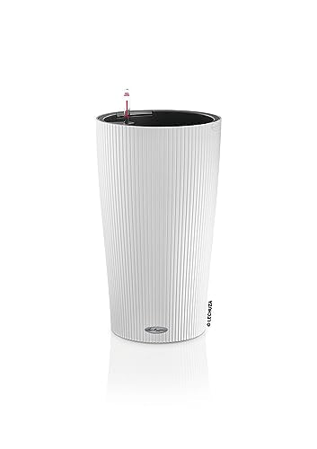Lechuza CILINDRO Color 32 Self Watering Planter Garden Plastic Indoor and Outdoor Flower Plant Pot with Drainage Hole D32 H56 cm White