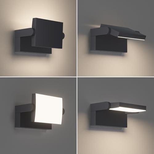 Klighten 24W LED Wall Light Outdoor Indoor Waterproof IP65, Adjustable Aluminum Wall Lamp, Modern Outside Light Mains Powered for Entrance Garden Terrace, 1500LM, Anthracite, Natural White 4000K