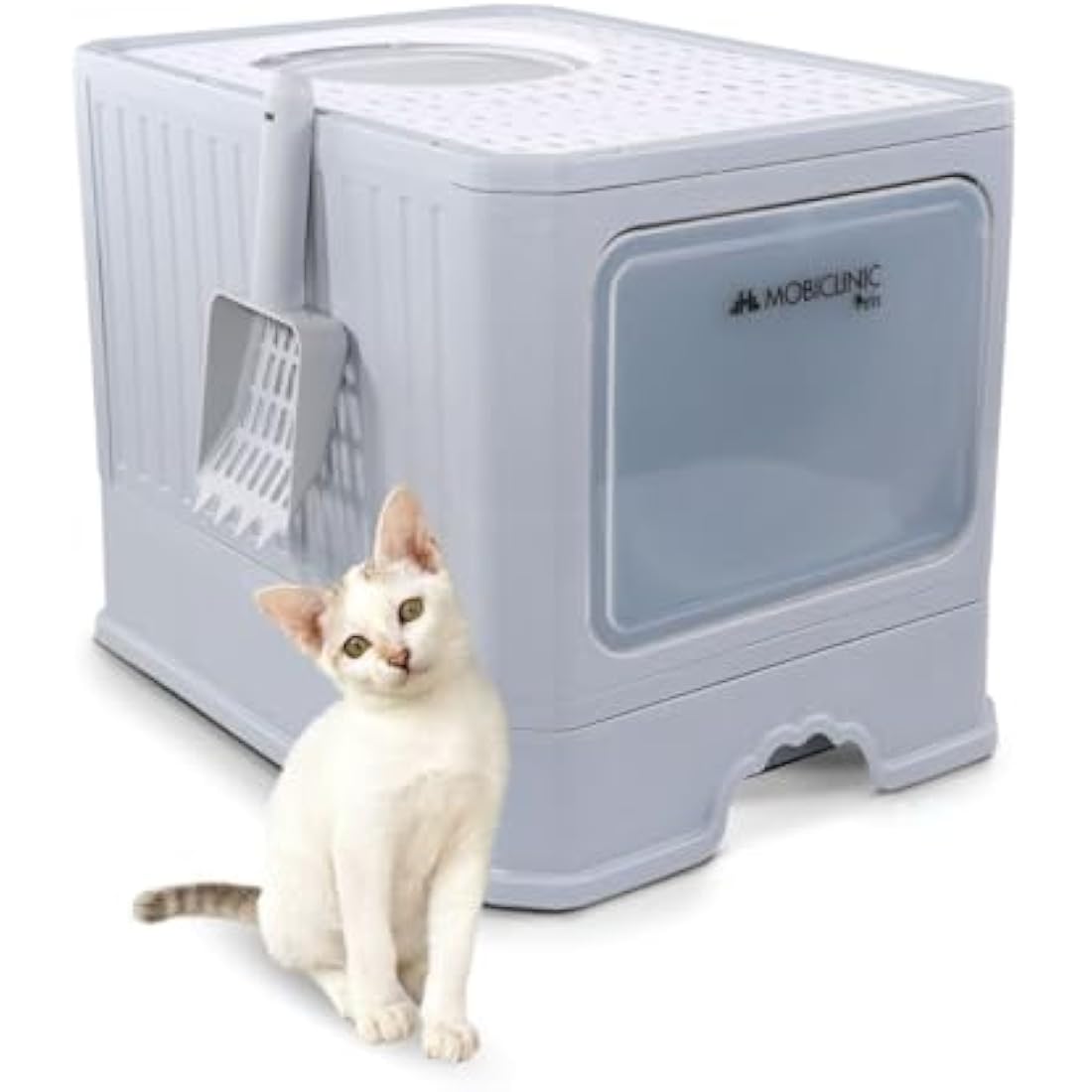 Mobiclinic® Pets, Covered Cat Litter Box, Removable Drawer, Includes Scoop, CatBox, Dual Front and Top Entry with Lid, Top Grid, Elegant Aesthetic, Detachable Structure