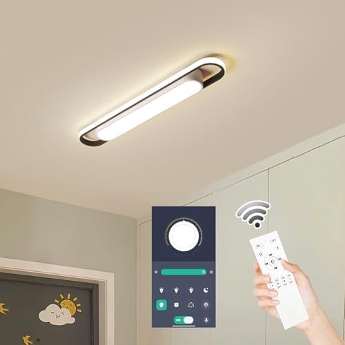 Modern LED Smart Ceiling Light, 72cm Flush Mount Linear Metal Ceiling Lamp, (5-40)x2W Dimmable for Living Room, Bedroom, Dining Room, Office, Hallway, Closet, Aisle