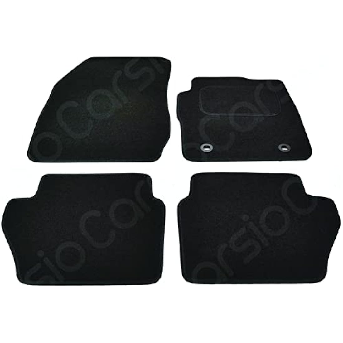 Carsio Carpet Car Mats For Ford Fiesta MK7 (2009 To 2011) 4 Piece Set with 2 Oval Clips Tailored Fit Floor Mat Complete Accessory Black Custom Fitted - All Weather, Anti-Slip Backing & Black Trim