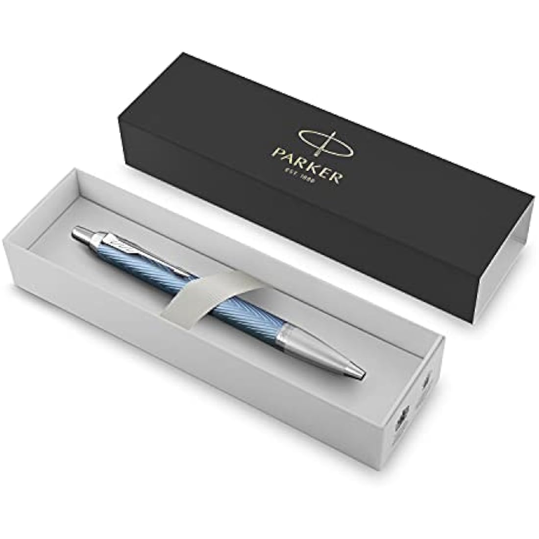 Parker IM Ballpoint Pen | Premium Blue Grey with Chrome Trim | Medium Point with Blue Ink Refill | Gift Box