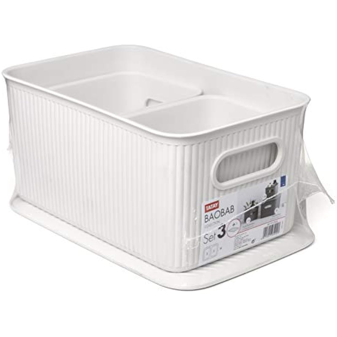 TATAY Set of 3 Baobab Organizer Boxes and 5L Lids, BPA-Free, Pergamon White, Medium, (1 x 5L, 2 x 1.5L)