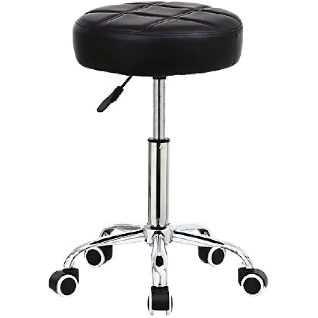 KKTONER Round Rolling Stool Chair PU Leather Height Adjustable Shop Stool Swivel Drafting Work SPA Salon Stools with Wheels Office Chair (Black)