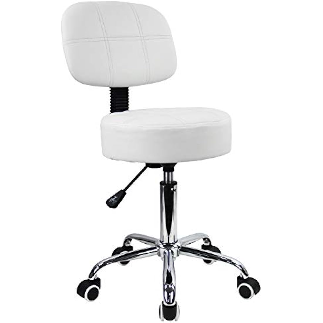 KKTONER Round Rolling Stool with Back PU Leather Height Adjustable Swivel Drafting Work SPA Salon Stools Chair with Wheels (White)