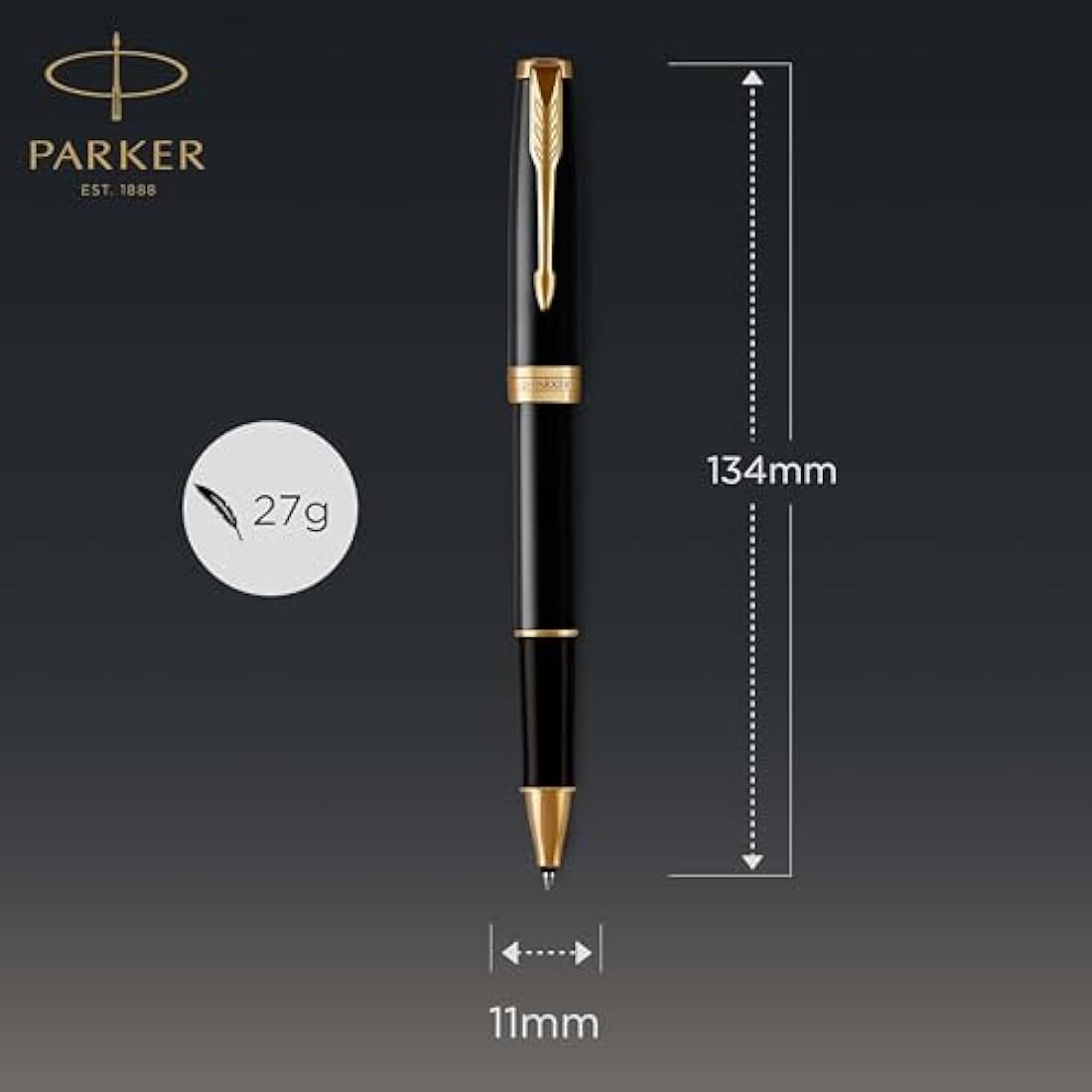 Parker Sonnet Rollerball Pen | Black Lacquer with Gold Trim | Fine Point Black Ink | Gift Box