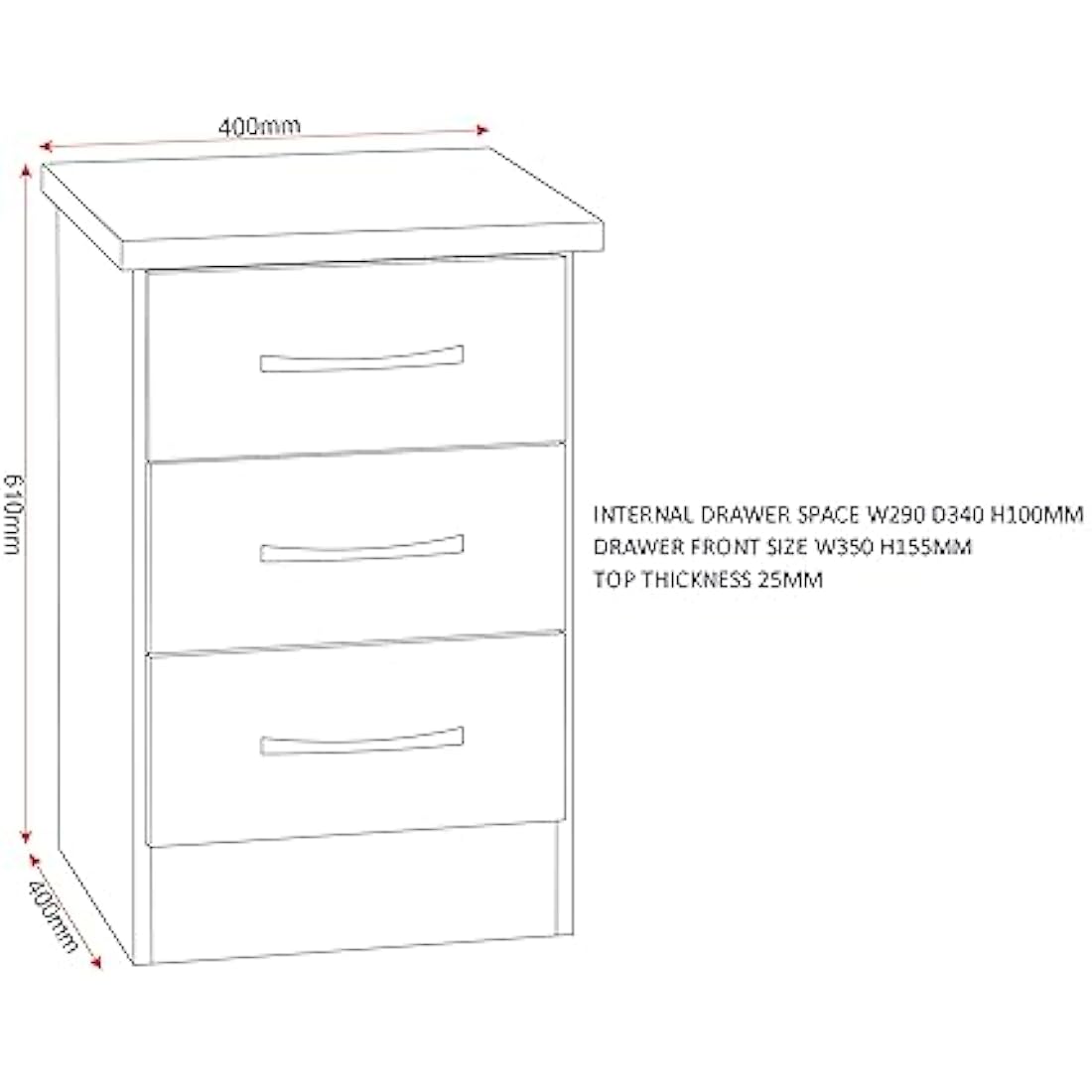 Seconique Nevada 3 Drawer Bedside in Grey Gloss/Light Oak Effect Veneer