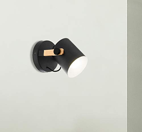 Eglo Hornwood Wall lamp, 1-Light Vintage Wall lamp in Industrial Design, Retro lamp Made of Steel and Wood, Colour: Black, Cream, Brown, Socket: E27