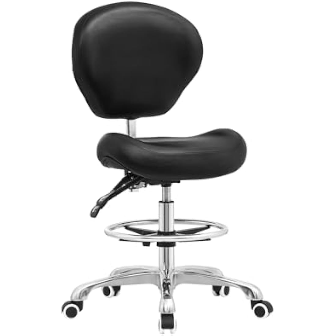 Kaleurrier Adjustable Stools Drafting Chair with Backrest & Foot Rest,Tilt Back,Peneumatic Lifting Height,Swivel Seat,Rolling wheels,for Studio,Dental,Office,Home Desk Chairs (Black)
