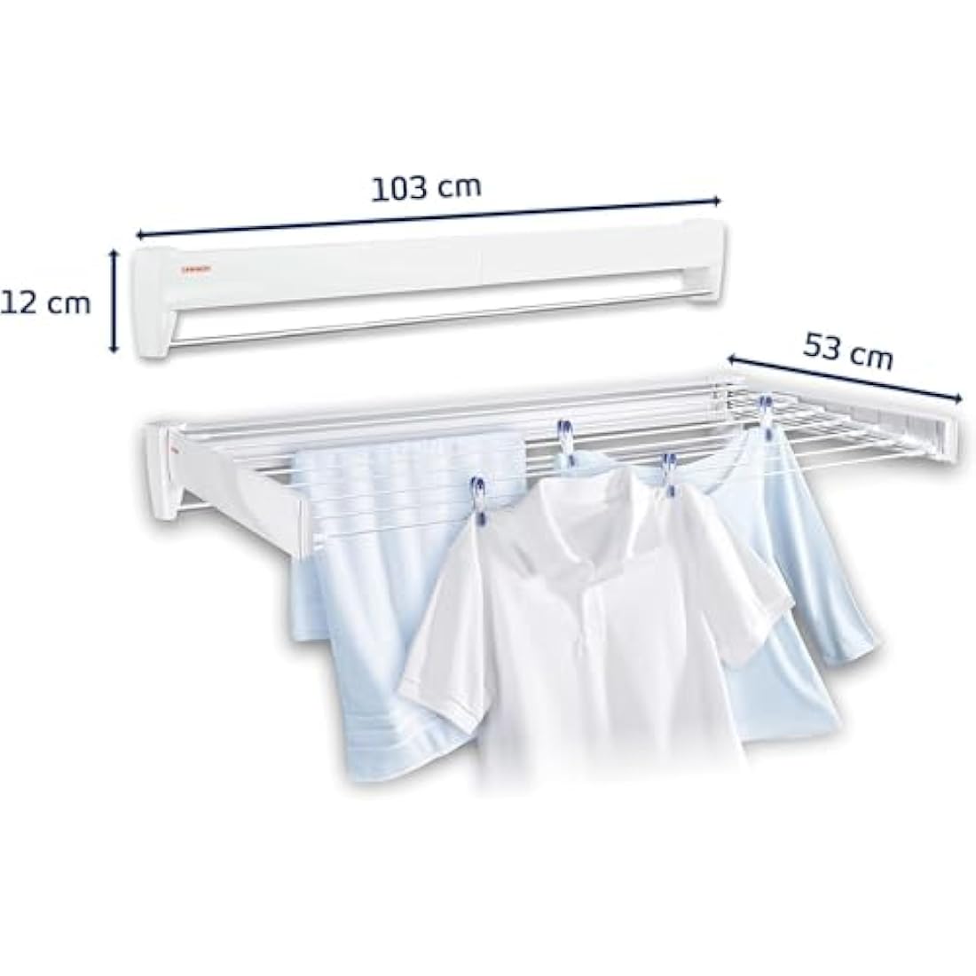 Leifheit Telegant 81 Protect Plus Wall-Mounted Clothes Airer, Foldaway Towel Rack for Indoor & Outdoor, Clothes Drying Rack for Indoor or Outdoor, 103 x 53 cm, 8.1 m Drying Space, White