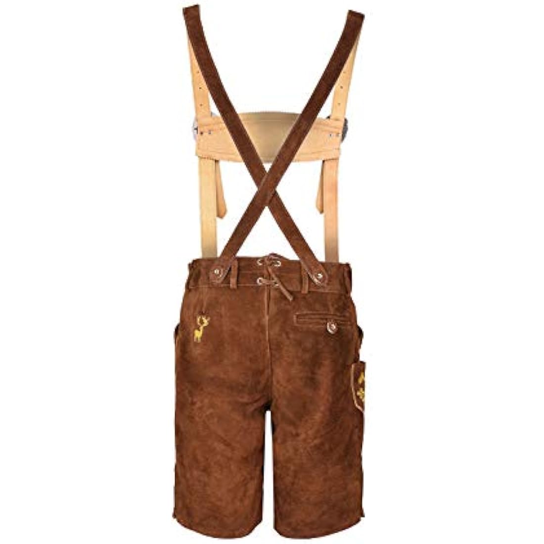 Men,s Lederhosen Bavarian Real Suede Leather with Matching Suspenders Shorts (UK 30 inch/EUR 46, Brown)