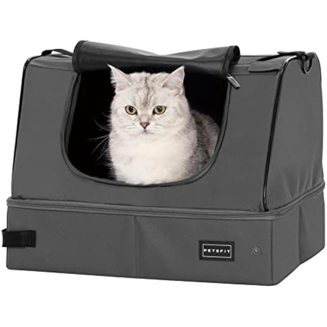 PETSFIT Travel Litter Box for Cats - Removable and Washable 2-Layer Leak-Proof Lining, Scratch-Resistant Fabric with Sturdy Support Frame, Portable Litter Box, Lightweight Gray