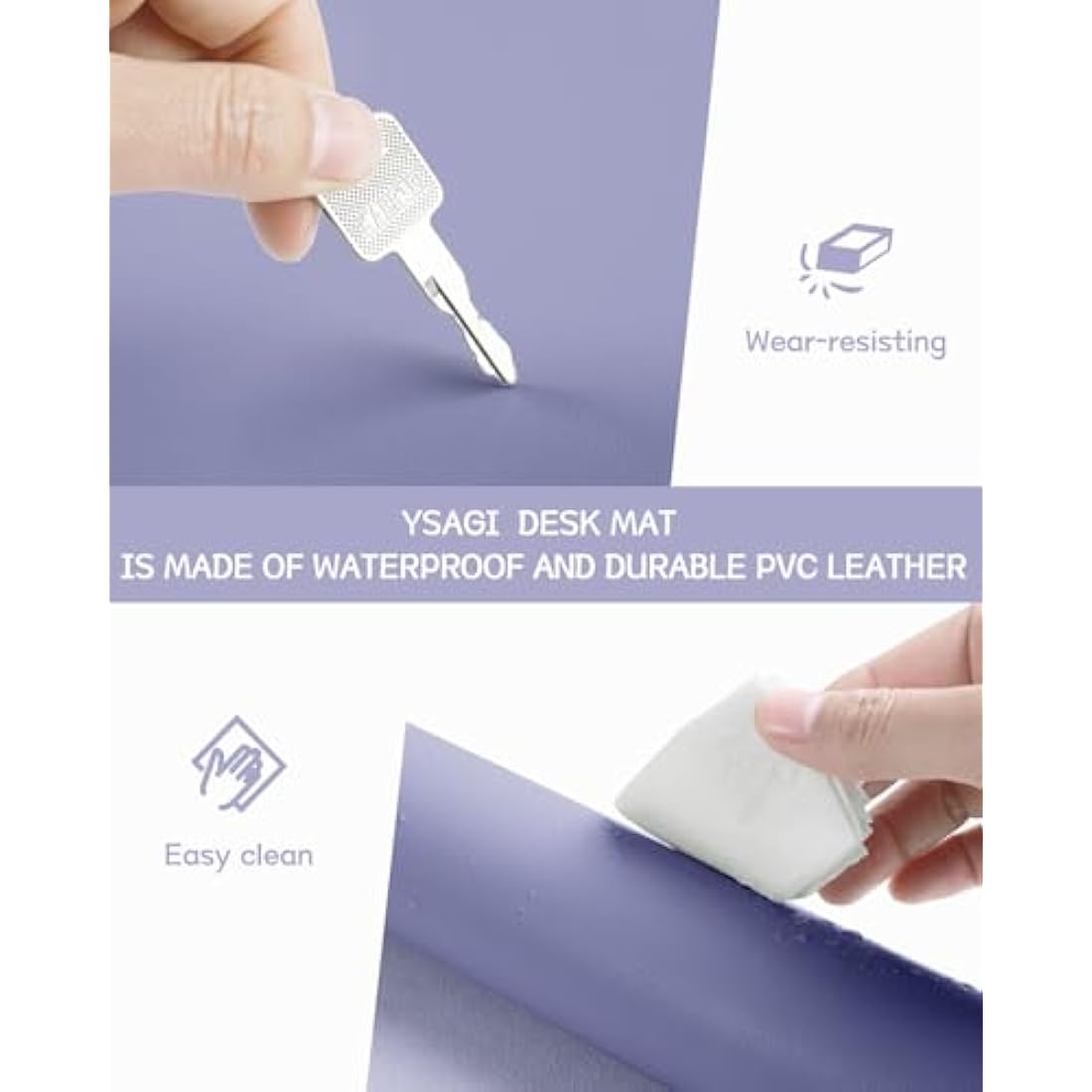 YSAGi Non-Slip Desk Pad, Waterproof PVC Leather Desk Table Protector, Ultra Thin Large Mouse Pad, Easy Clean Laptop Desk Writing Mat for Office Work/Home/Decor (90 x 43 cm, Lavender)