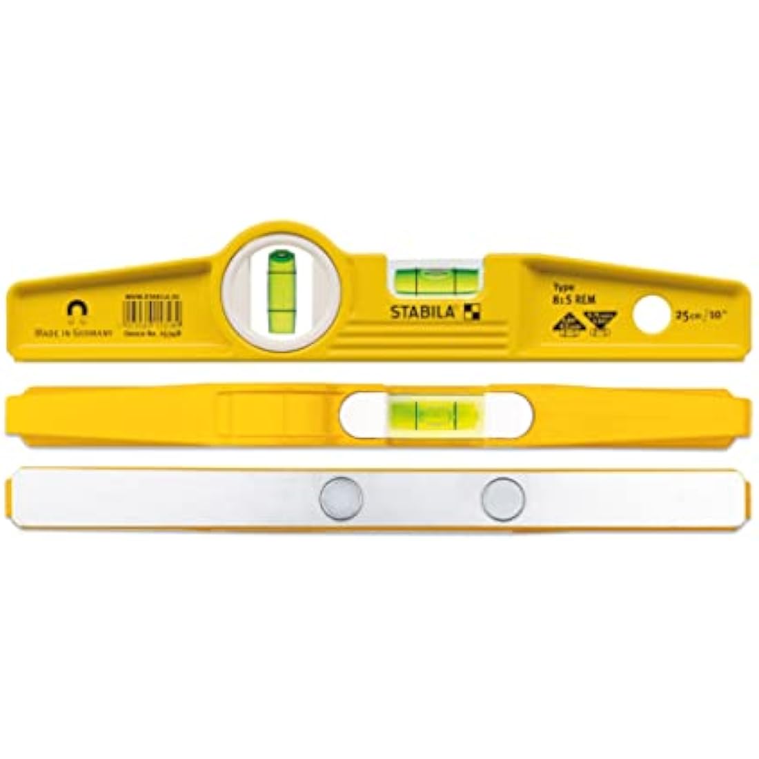Stabila Type81SREM 25cm/10-inch Rare Earth Magnetic Spirit Level with Holster, Yellow/Black
