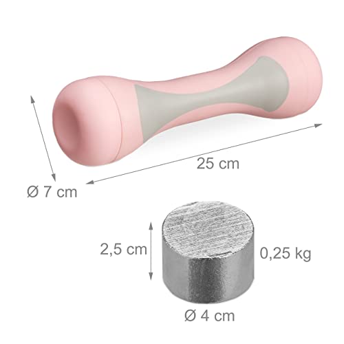 Relaxdays Dumbbells Adjustable, Set of 2, Fitness Weights 1KG, 1,5KG, 2KG, Rubberised, Gym Equipment for Women, Pink, 25x7x7cm