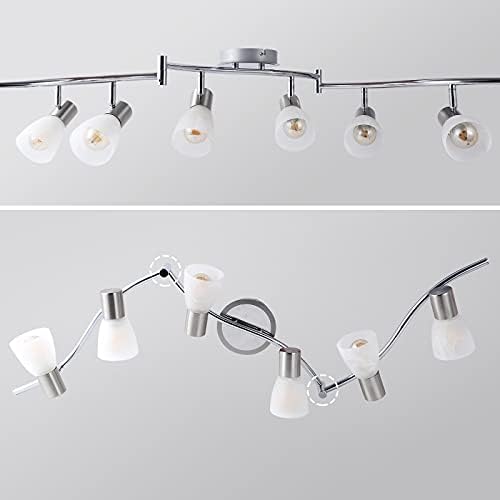Unikcst Modern LED Ceiling Light Rotatable 6 Way Spotlight Bar Brushed Nickel Spots Fitting for Kitchen Living Room with 6X 4W E14 Bulbs Warm White