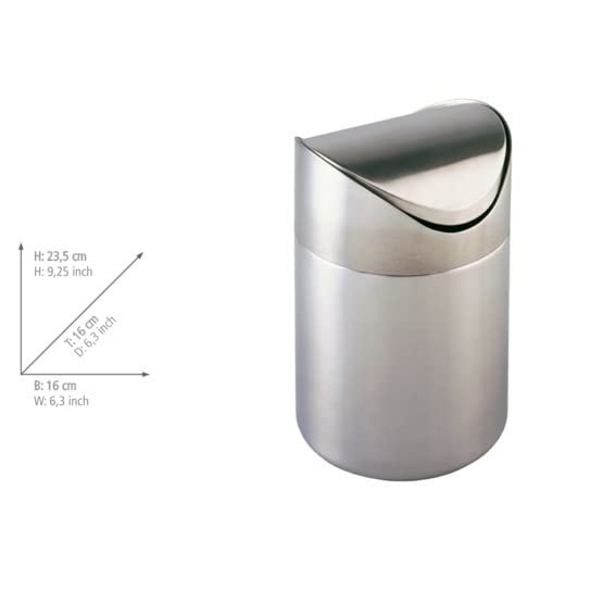 Wenko 16800100 Cosmetic bin Otranto, Capacity 3 L, Metal Stainless Steel, 16 x 23.5 x 16 cm, Satinised