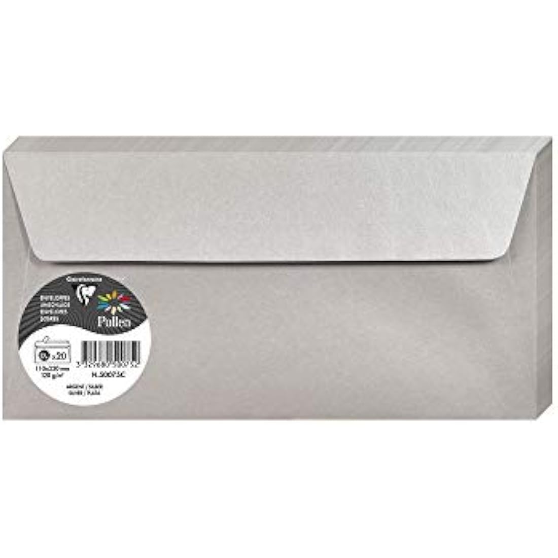 Clairefontaine - Ref 50075C - Pollen Iridescent Adhesive Envelopes (Pack of 20) - DL (110 x 220mm) in Size, 120gsm Paper, Easy-to-Peel Adhesive Strip - Silver