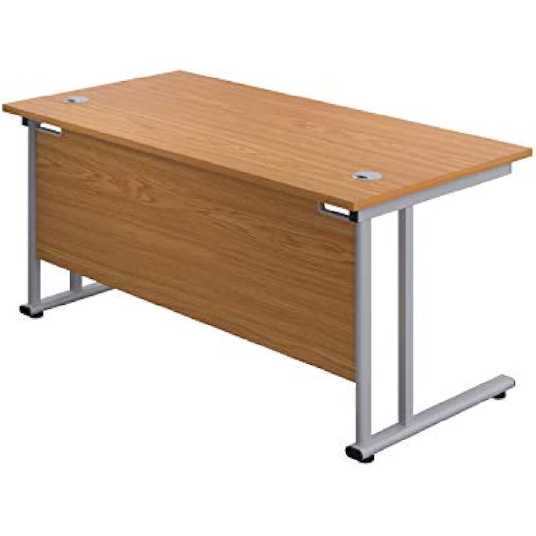 Office Hippo Professioneller Bürotisch, freitragend, Eiche, silberfarbener Rahmen, 140 x 80 x 73 cm