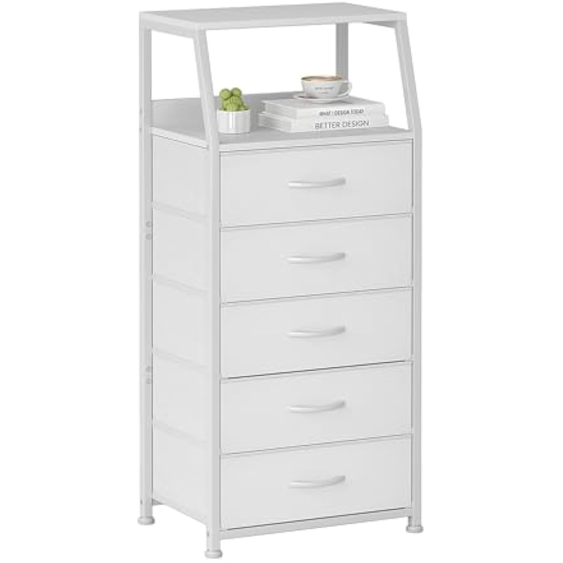 CAIYUN Chest of Drawers Bedroom with 5 Drawers, Tall Fabric Dresser with Shelf, Fabric Dresser for Entryway Hallway Living Room, Closet Storage Drawer, White