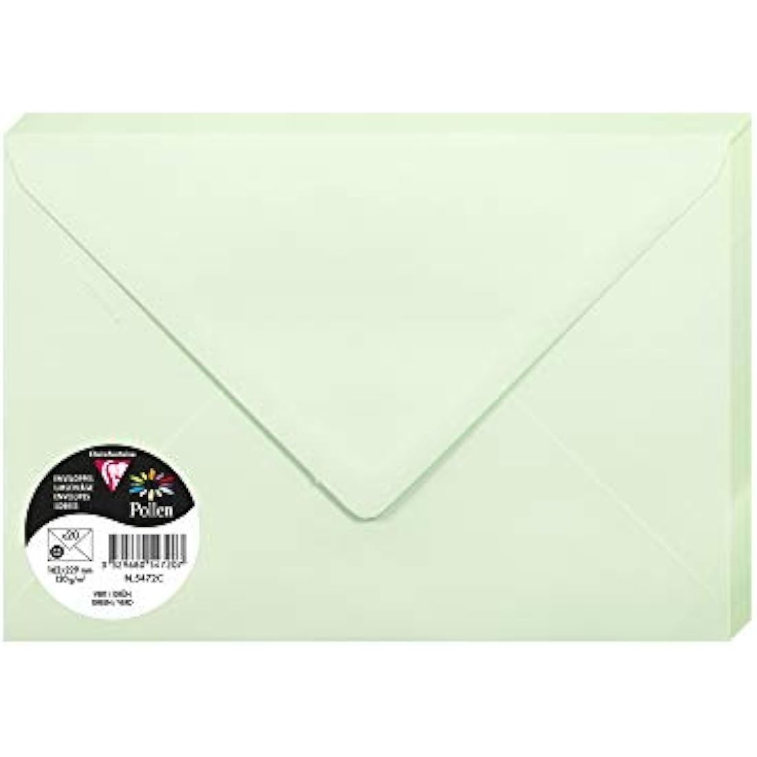 Clairefontaine - Ref 5472C - Pollen Envelopes (Pack of 20) - C5 Sized, 120gsm Paper, Gummed Seal, Inkjet & Laser Printer Compatible, Acid Free - Green
