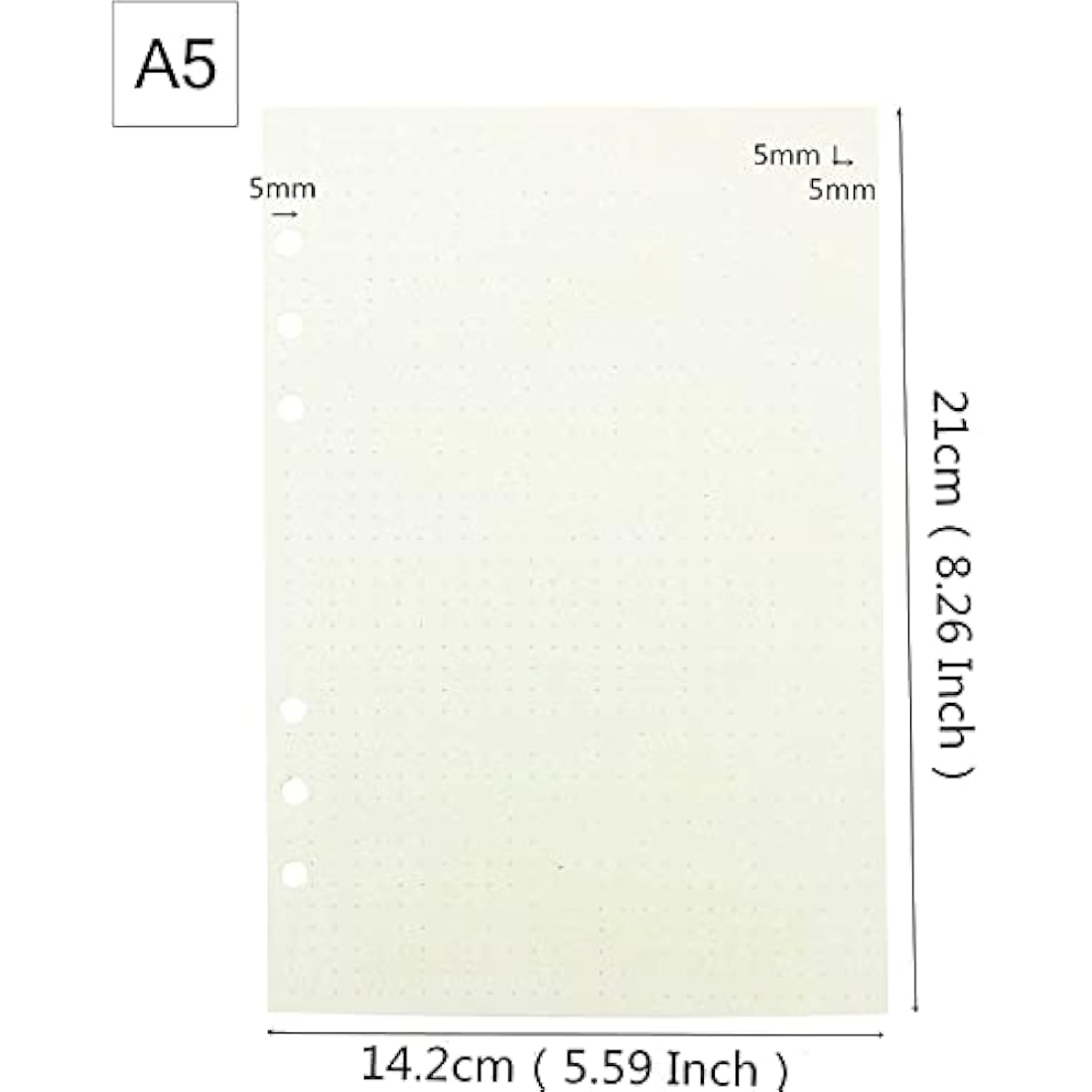ZKSM Planner Refill Paper 5mm Squared Ruled Inserts Paper with A5 6 Holes 135 Sheets/270 Pages Binder Grid Notepaper for Filofax Bullet Journals Diary, 8.26x5.59 Inch (Dotted)