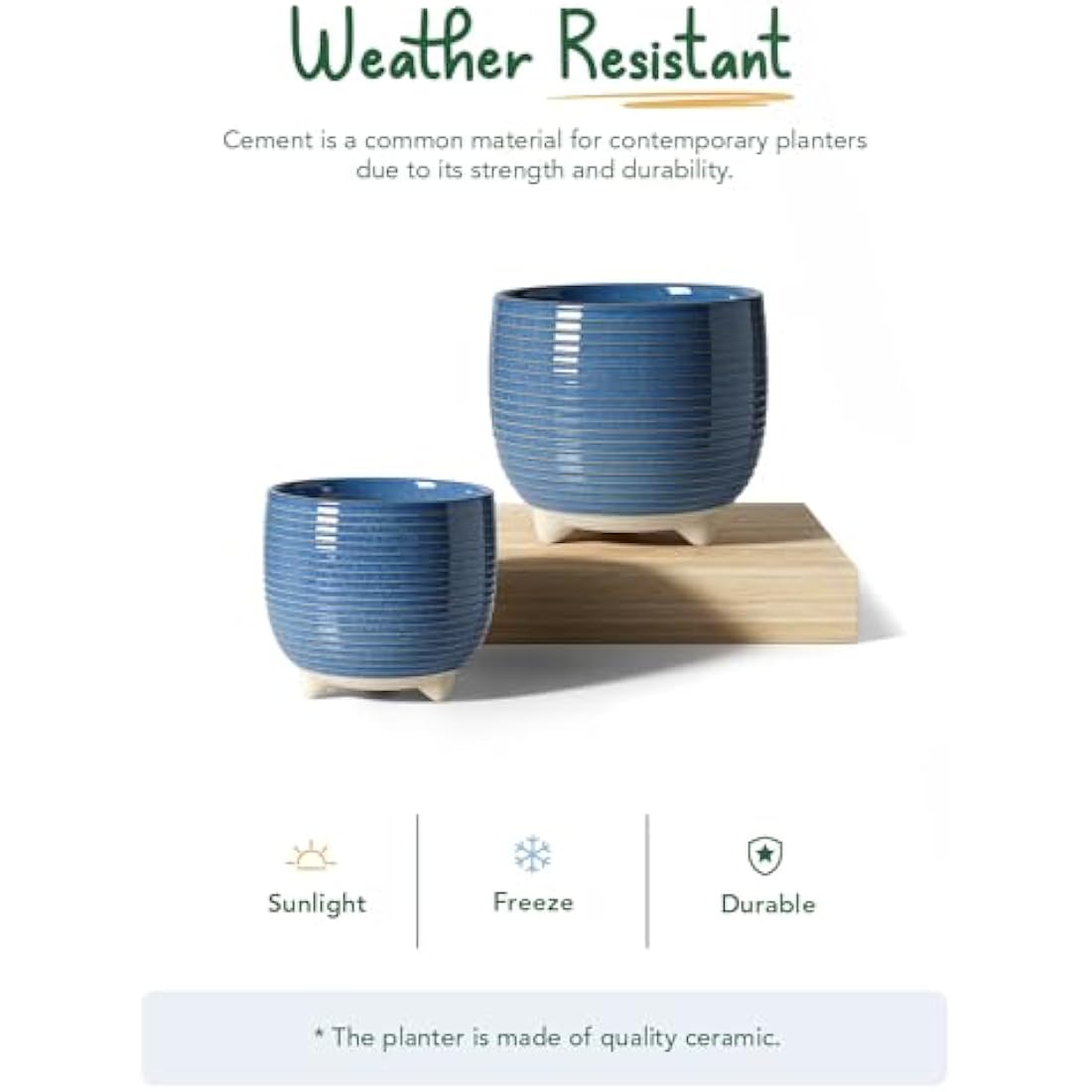 LE TAUCI Ceramic Plant Pots, 12 + 16 cm Footed Pots for Plants, Cute Modern Flower Pots for House and Office, Small Indoor Planters with Drainage, Reactive Glaze Blue