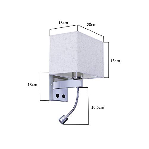 ZMH Bedside Wall Light Sconce Wall Lamp Reading Light Indoor with ON/Off Switch 1xE27 Polished Chrome Wall Lamp White Fabric Shade, 2 Switches, Ideal