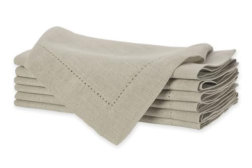 Sweet Needle 100% Pure Linen Napkins with Hemstitch Natural - 50x50 CM | Pack of 6 | European Flax Washable, durable and Reusable. Luxury Dinning for