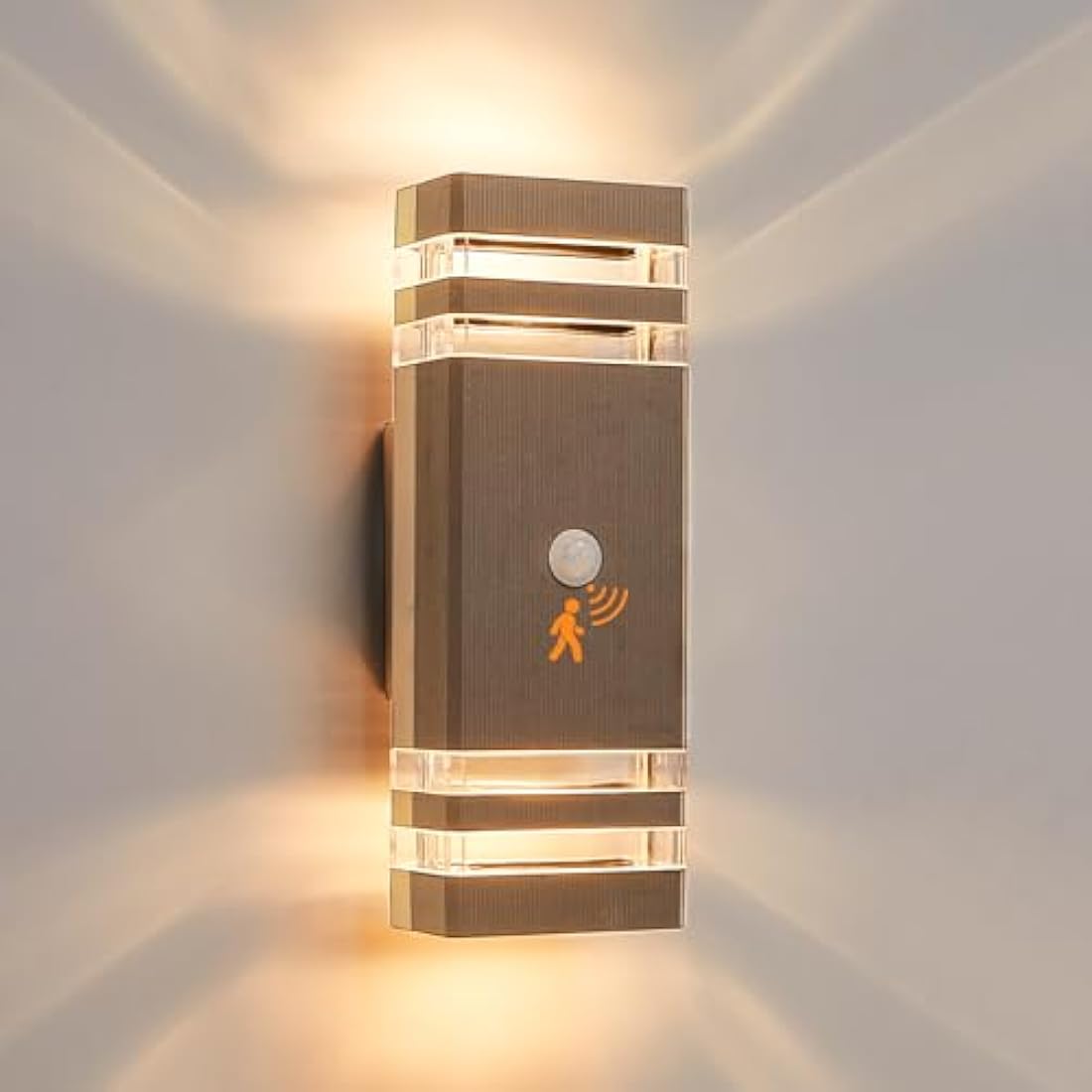 CELAVY Up Down Outside Lights with Motion Sensor, PIR Outdoor Wall Light Mains Powered, IP65 Front Door Porch Light Electric, Security GU10 LED External Exterior Lamp Wall Mounted for House, Brown