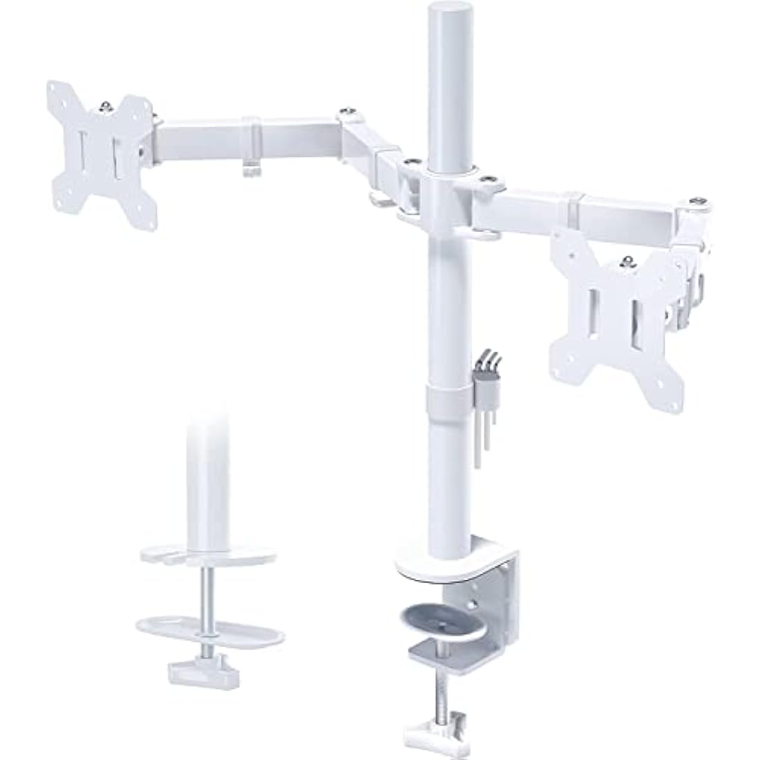 BONTEC Dual Monitor Stand for 13-27 inch Screens, Ergonomic Double Dual Monitor Desk Mount, Height Adjustable Arm Desk Mount Tilt 90° Swivel 180° Rotate 360°, VESA 75/100 White
