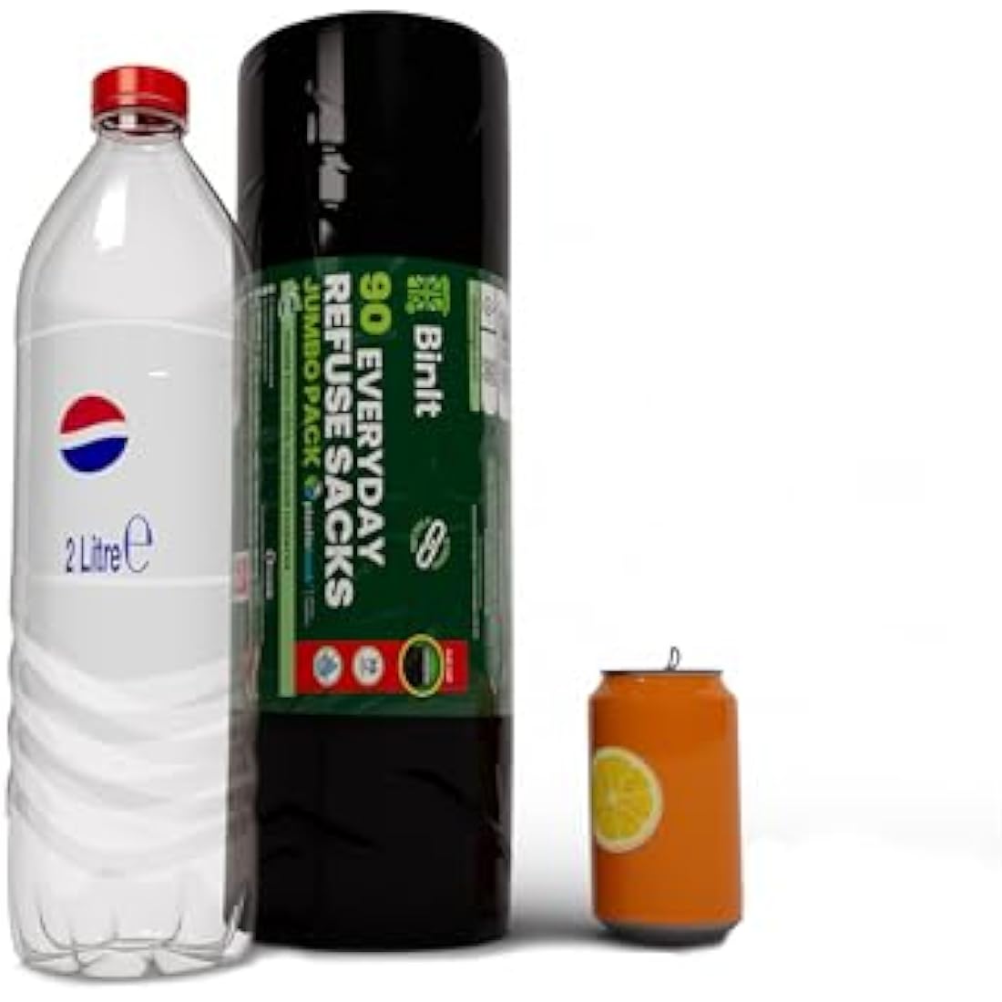 BinIt 90 Jumbo Pack Everyday 70L Eco-Friendly, Strong & Secure, Refuse Sacks, Bin Bags, Bin Liners, Recycled, Tear Resistant, 30 μm, Perfect for Everyday Household & Commercial Use