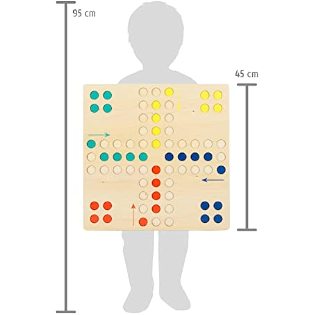 Small Foot 11783 Ludo XL Wooden for Four Players, Board Game for the Whole Family in Large Format, Age 4 and Up