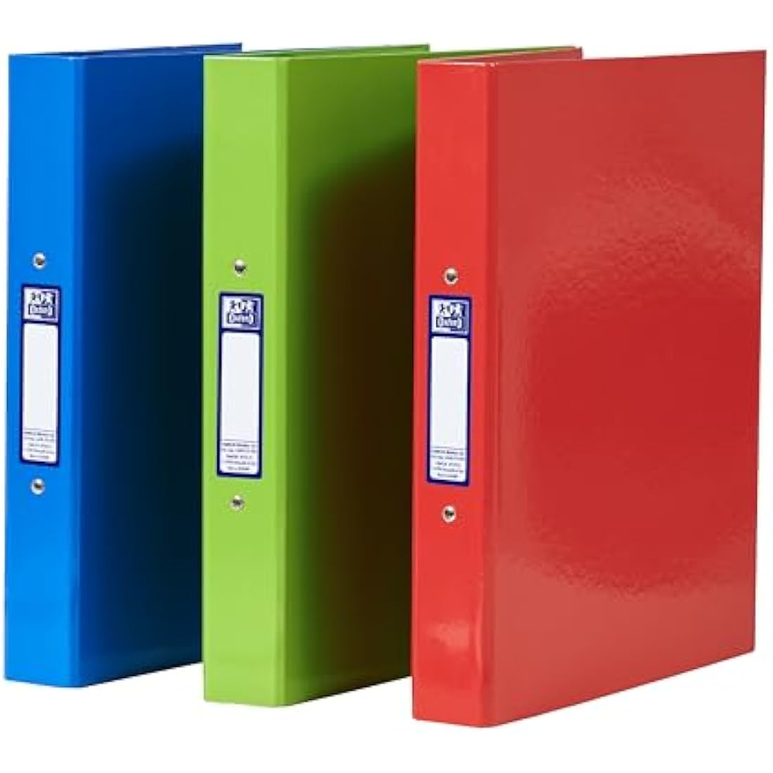 Oxford A4 Ring Binders, Red/Green/Blue, Pack of 3 Folders 40mm