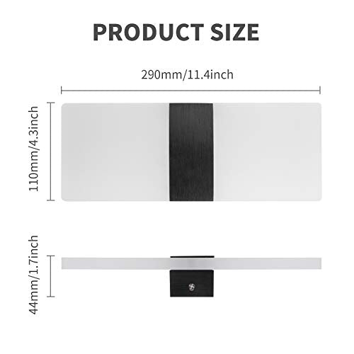 Glighone 2Pcs LED Wall Light Indoor Wall Wash Lights LED Wall Sconce Modern Wall Lamp Black Acrylic Lighting for Living Room Bedroom Hallway Dining