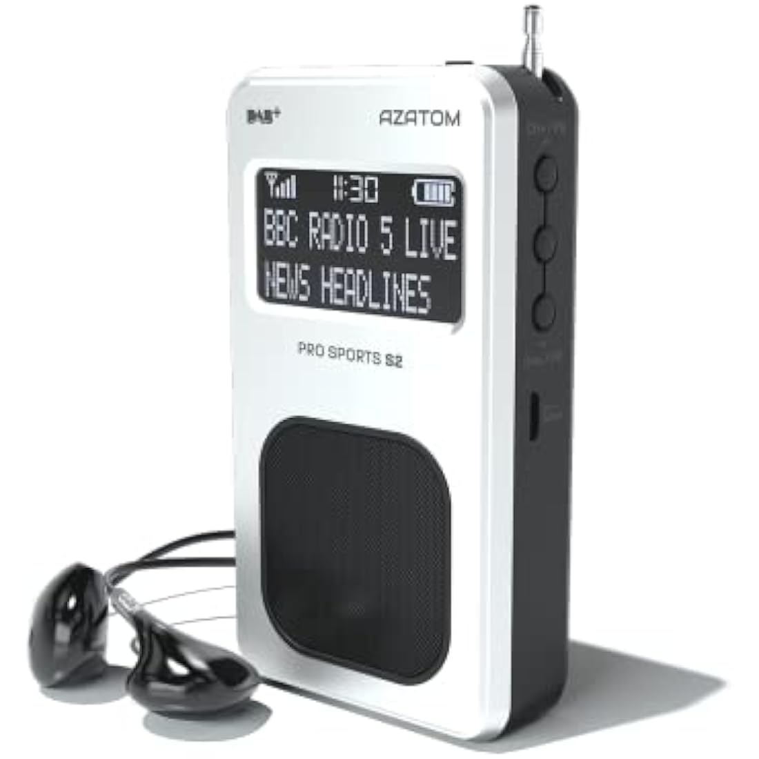 Portable DAB/DAB+ & FM Digital Radio | Sports Earphones Included | Built in Speaker | Rechargeable Battery (10-12 Hours) | Perfect for Sports, Hiking or Working | AZATOM Pro Sports S2 (Silver)