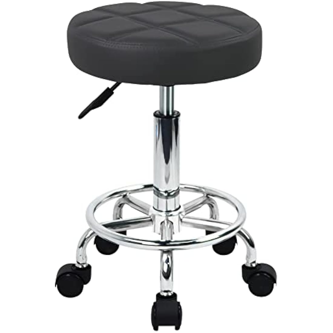 WKWKER PU Leather Round Rolling Stool Swivel Height Adjustment Home Office Drafting Lab Kitchen Massage with wheels Office Chair (black)